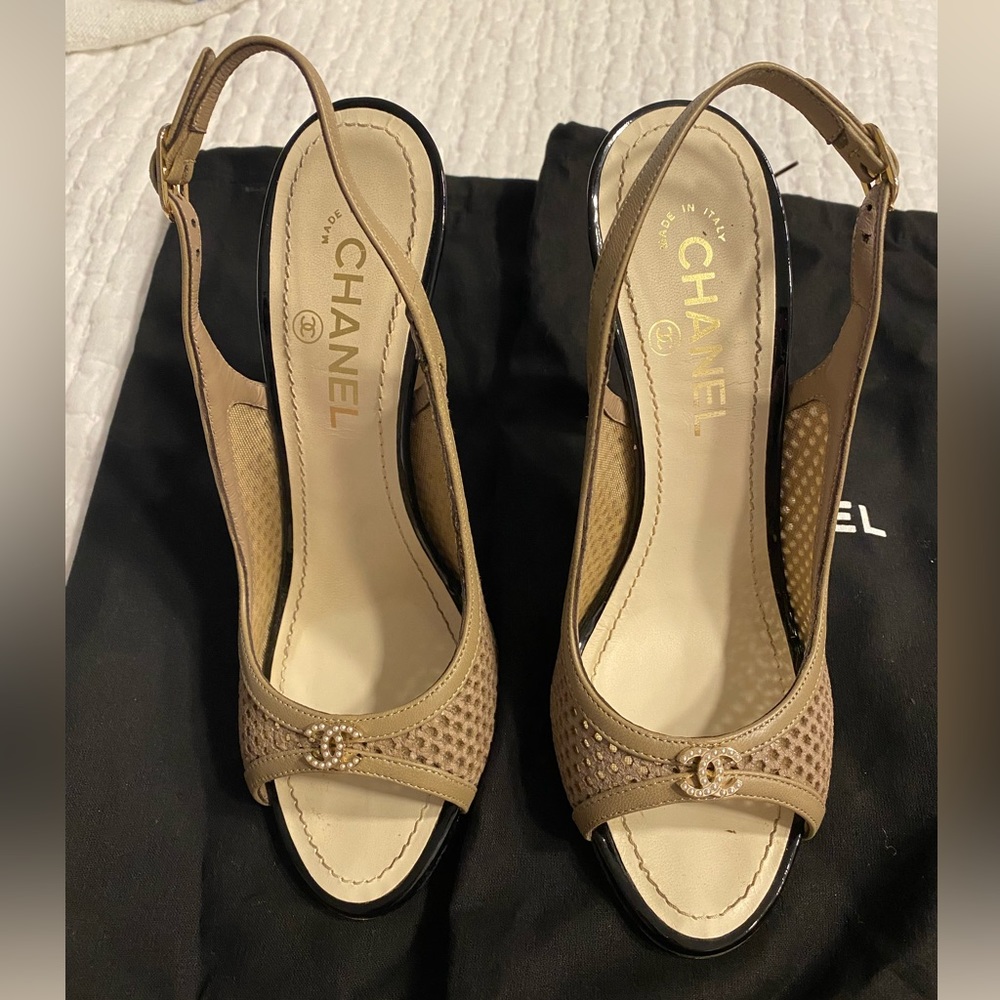 Chanel peep-toe slingback heeled sandals